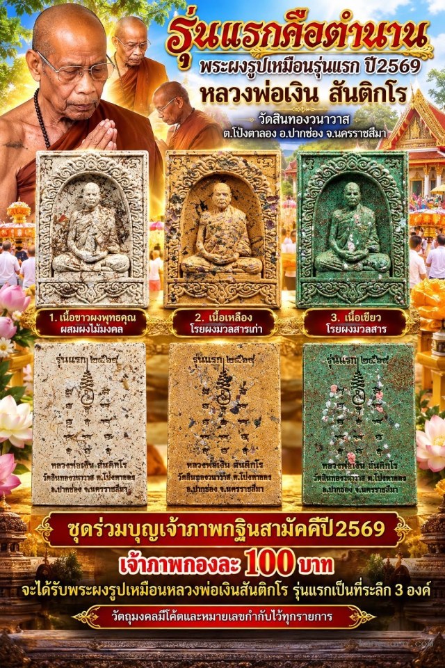 หลวงพ่อเงิน สันติกโร วัดสินทองวนาวาส ต.โป่งตาลอง อ.ปากช่อง จ.นครราชสีมา จองครับ.
