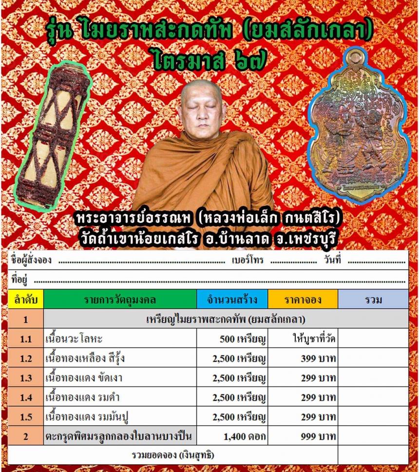 พระอาจารย์อรรณพ (หลวงพ่อเล็ก กนตสีโร) วัดถ้ำเขาน้อยเกสโร จเพชรบุรี เปิดจองครับ