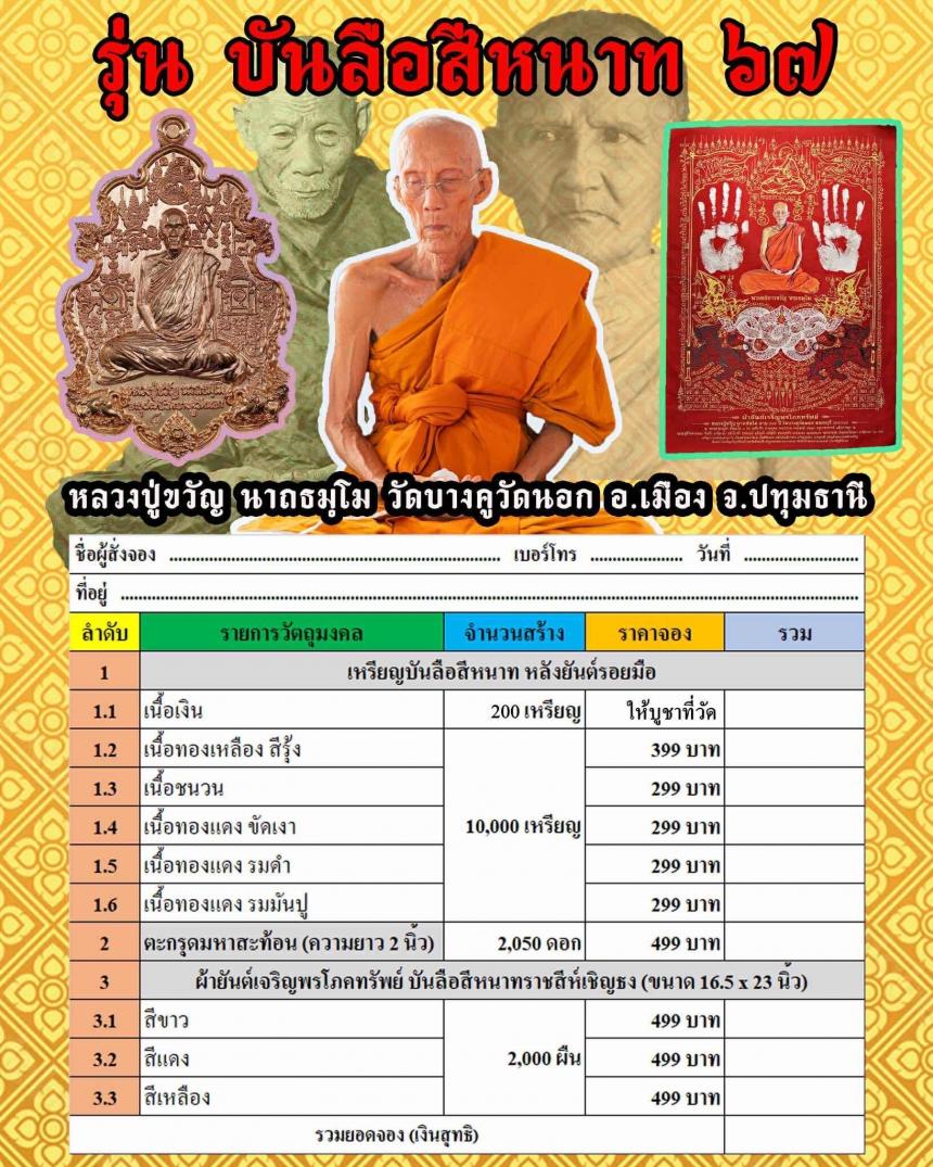 หลวงปู่ขวัญ นาถธมฺโม วัดบางคูวัดนอก จ.ปทุมธานี เปิดจองครับ