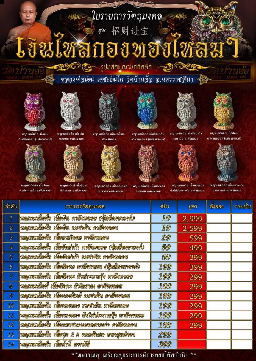 หลวงพ่อเงิน เตชะธัมโม วัดบ้านอ้อ เปิดจองครับ
