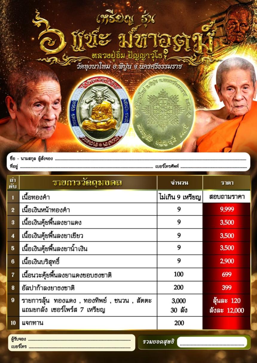 เหรียญรุ่น 6 แชะมหาอุตม์  หลวงปู่อิ่ม ปัญญาวุโธ วัดทุ่งนาใหม่ อ.พิปูน จ. นครศรีธรรมราช เปิดจองครับ