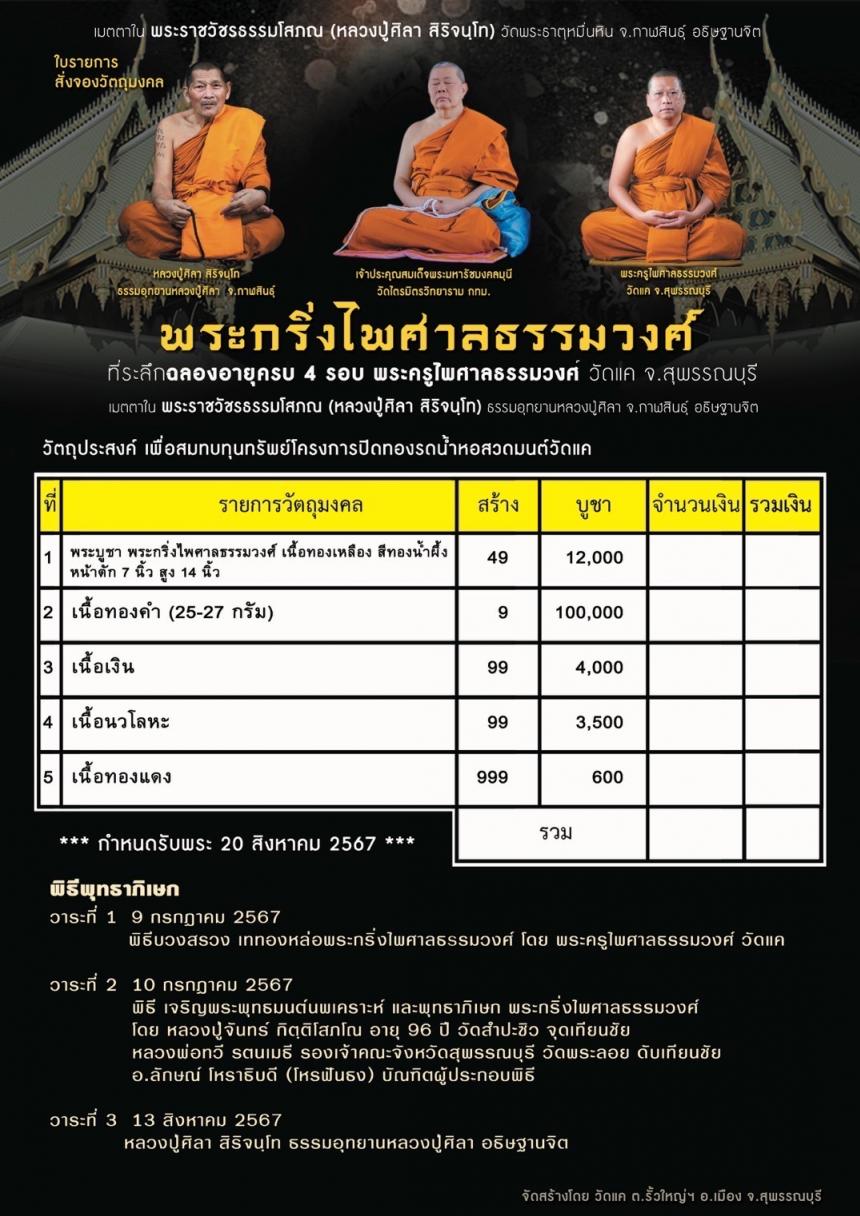 พระครูไพศาลธรรมวงศ์ เจ้าอาวาสวัดแค จ.สุพรรณบุรี เปิดจองครับ