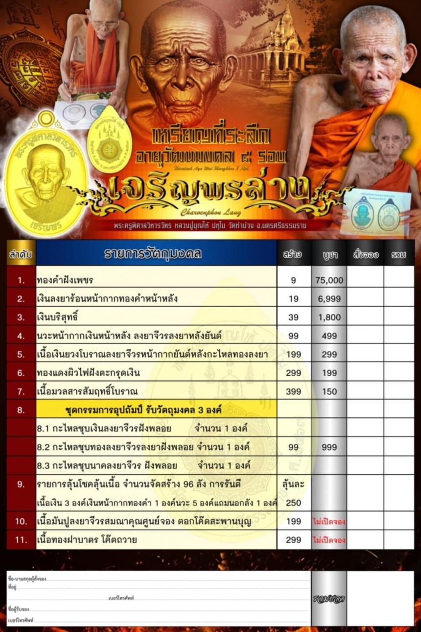 เปิดจองเจริญพรล่าง ลป.บุญให้ ปทุโม  เปิดจองครับ