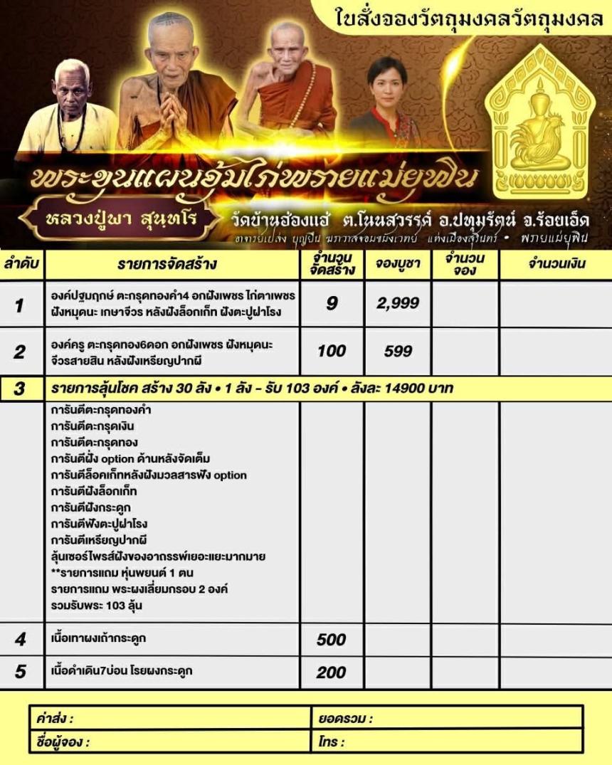 หลวงปู่พา สุนฺทโร วัดบ้านฮ่องแฮ่ ต.โนนสวรรค์ อ.ปทุมรัตน์ จ.ร้อยเ เปิดจองครับ