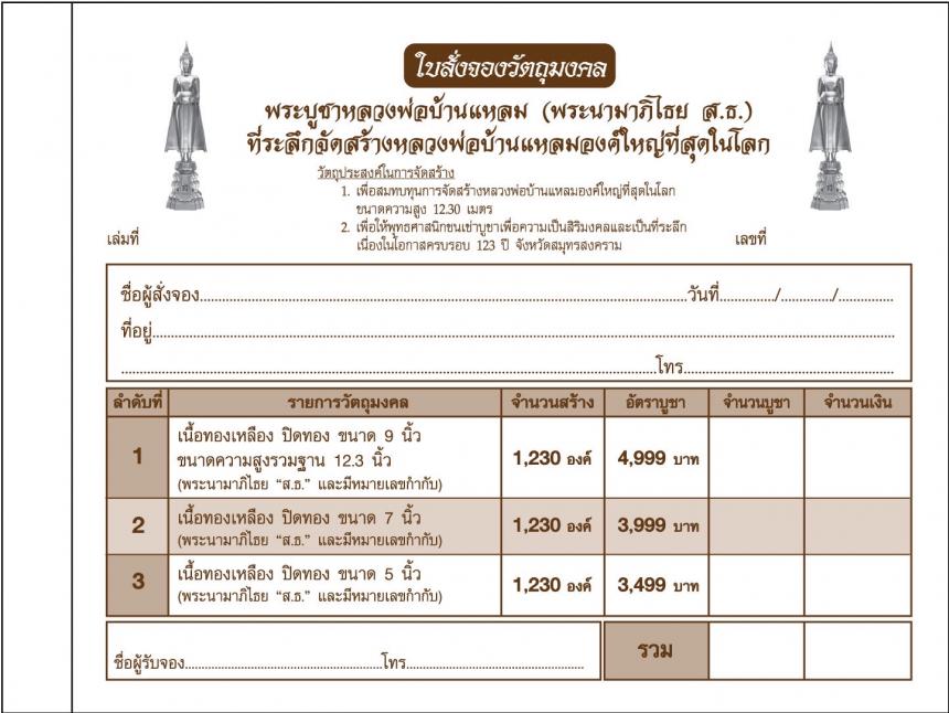 เปิดจอง พระบูชาองค์หลวงพ่อบ้านแหลม รุ่น “พระนามาภิไธย ส.ธ.” ฉลองครบรอบ ๑๒๓ ปี จังหวัดสมุทรสงคราม เปิดจองครับ