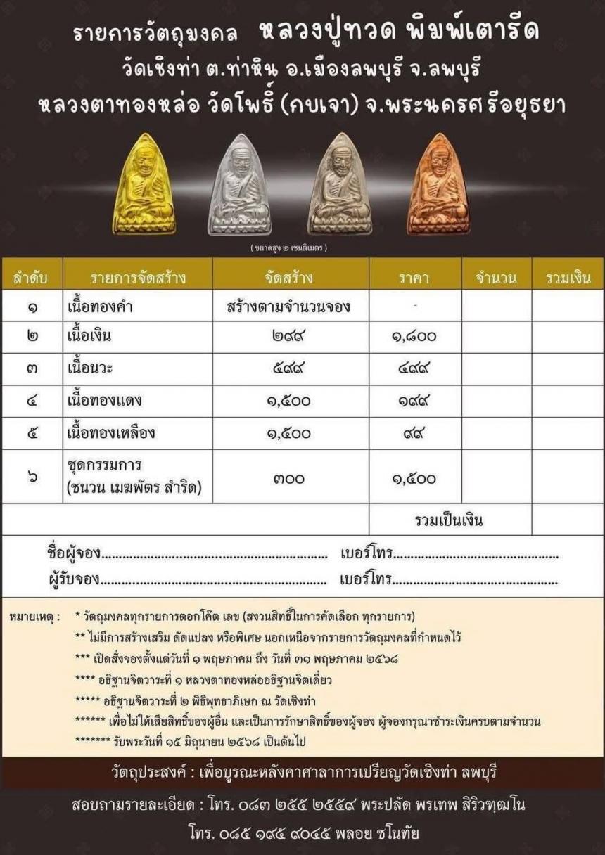 ขอเชิญสั่งจองบูชาหลวงปู่ทวด เปิดจองครับ