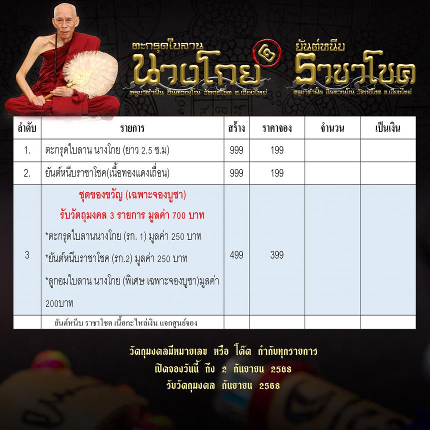ครูบาคำฝั้น อินทวณฺโณ วัดกอโชค อ.สันป่าตอง จ.เชียงไหม่ เปิดจองครับ
