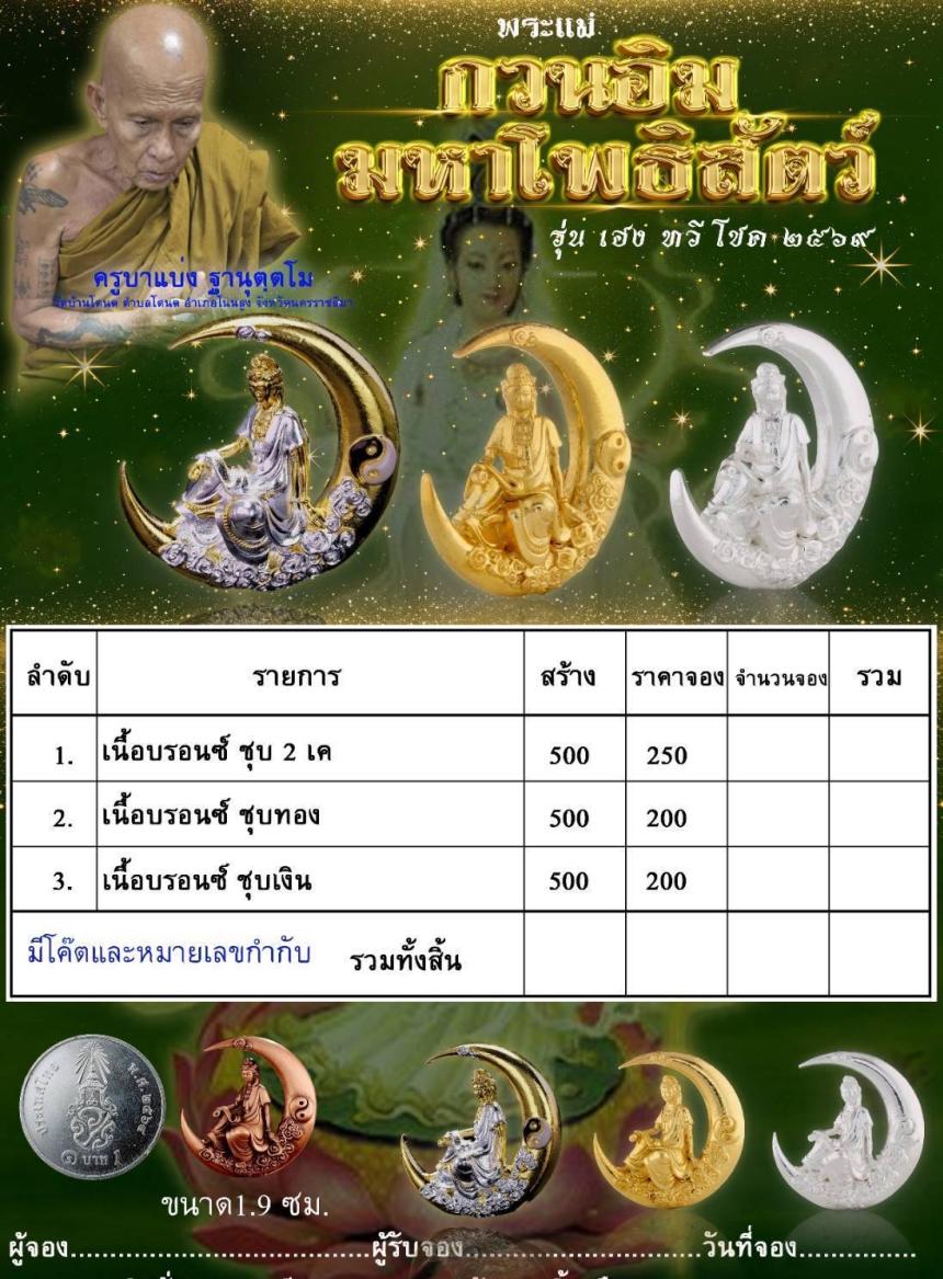 พระแม่กวนอิมมหาโพธิสัตว์ รุ่น เฮง ทวี โชค🙏 ๒๕๖๙ เปิดจองครับ