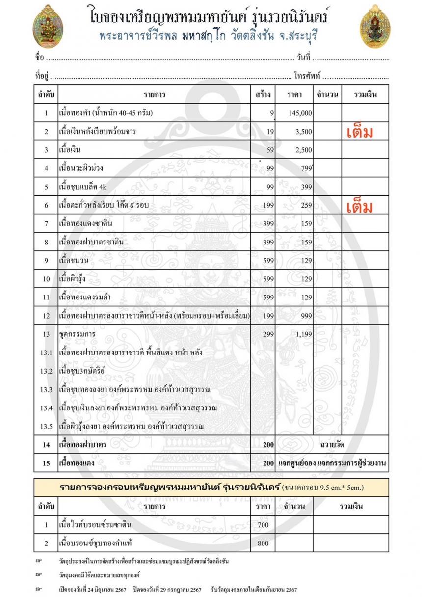  พระอาจารย์วีรพล มหาสกฺโก วัดตลิ่งชัน จ.สระบุรี  เปิดจองครับ