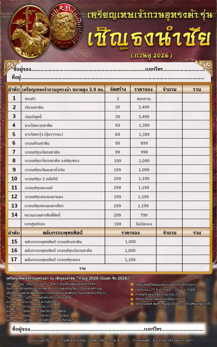 เปิดจองอย่างเป็นทางการ 🔥 เหรียญเทพเจ้ากวนอูทรงม้า รุ่น เชิญธงนำชัย
