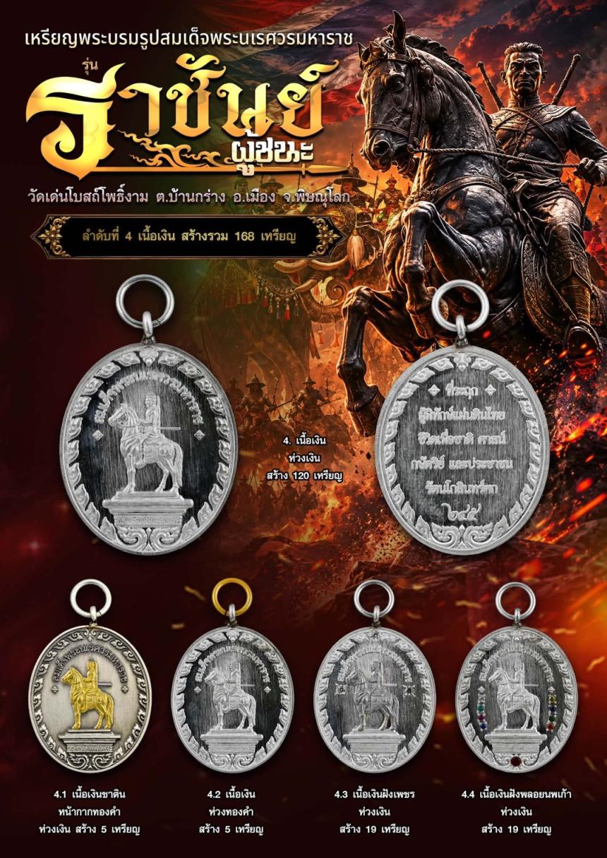 เหรียญห่วงเชื่อมสมเด็จพระนเรศวรมหาราช รุ่น“ราชันย์ผู้ขนะ” วัดเด่นโบสถ์โพธิ์งาม จังหวัดพิษณุโลก เปิดจองครับ