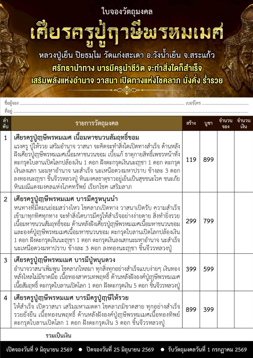 หลวงปู่เย็น ปิยธมฺโม วัดแก่งสะเดา สระแก้ว เปิดจองครับ