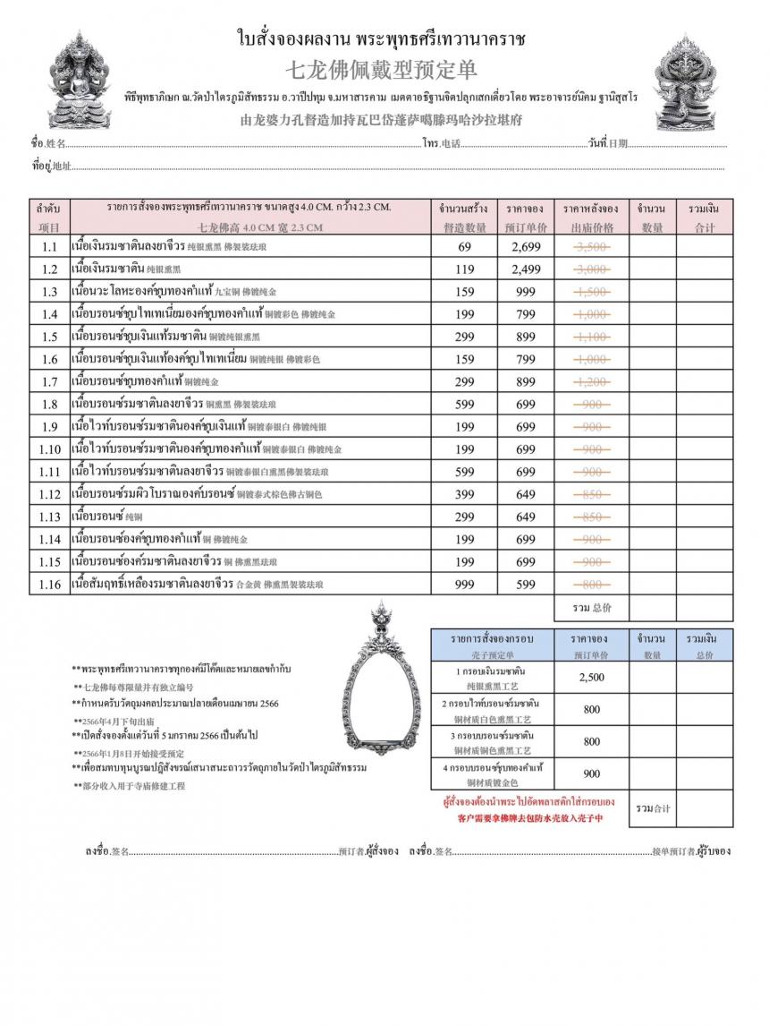 รายละเอียดการสั่งจองผลงาน “พระพุทธศรีเทวานาคราช” เปิดจองครับ