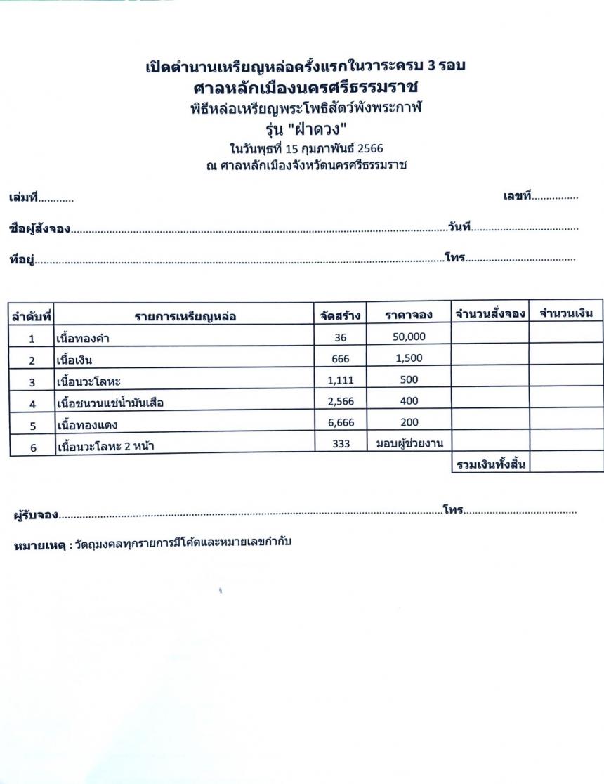 เปิดจอง หล่อเหรียญพระโพธิสัตว์พังพระกาฬ รุ่น “ฝ่าดวง” เปิดจองครับ