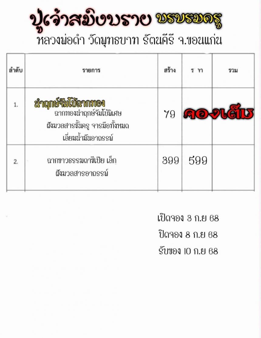 ปู่เจ้าสมิงพราย รุ่น พรบรมครู หลวงพ่อดำ วัดพุทธบาทรัตนคีรี จ.ขอนแก่น ปี2568 เปิดจองครับ