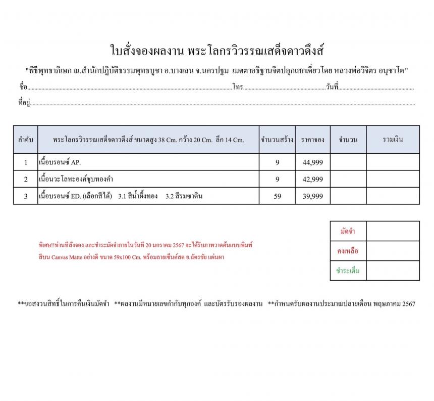 พระโลกรวิวรรณเสด็จดาวดึงส์”  เปิดจองครับ