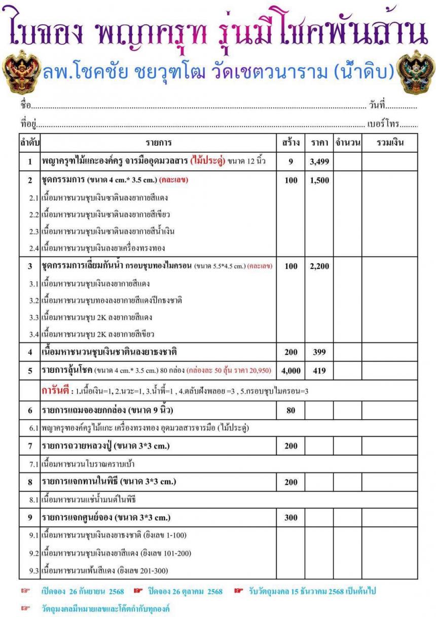 หลวงพ่อโชคชัย ชยวุฑโฒ วัดเชตวนาราม(น้ำดิบ) ต.หนองปลิง อ.เมือง จ.กำแพงเพชร เปิดจองครับ